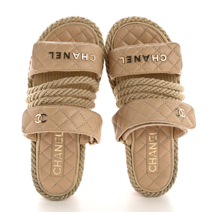 Chanel Cord Lambskin Quilted Logo Mules 35 Beige 2 of 13