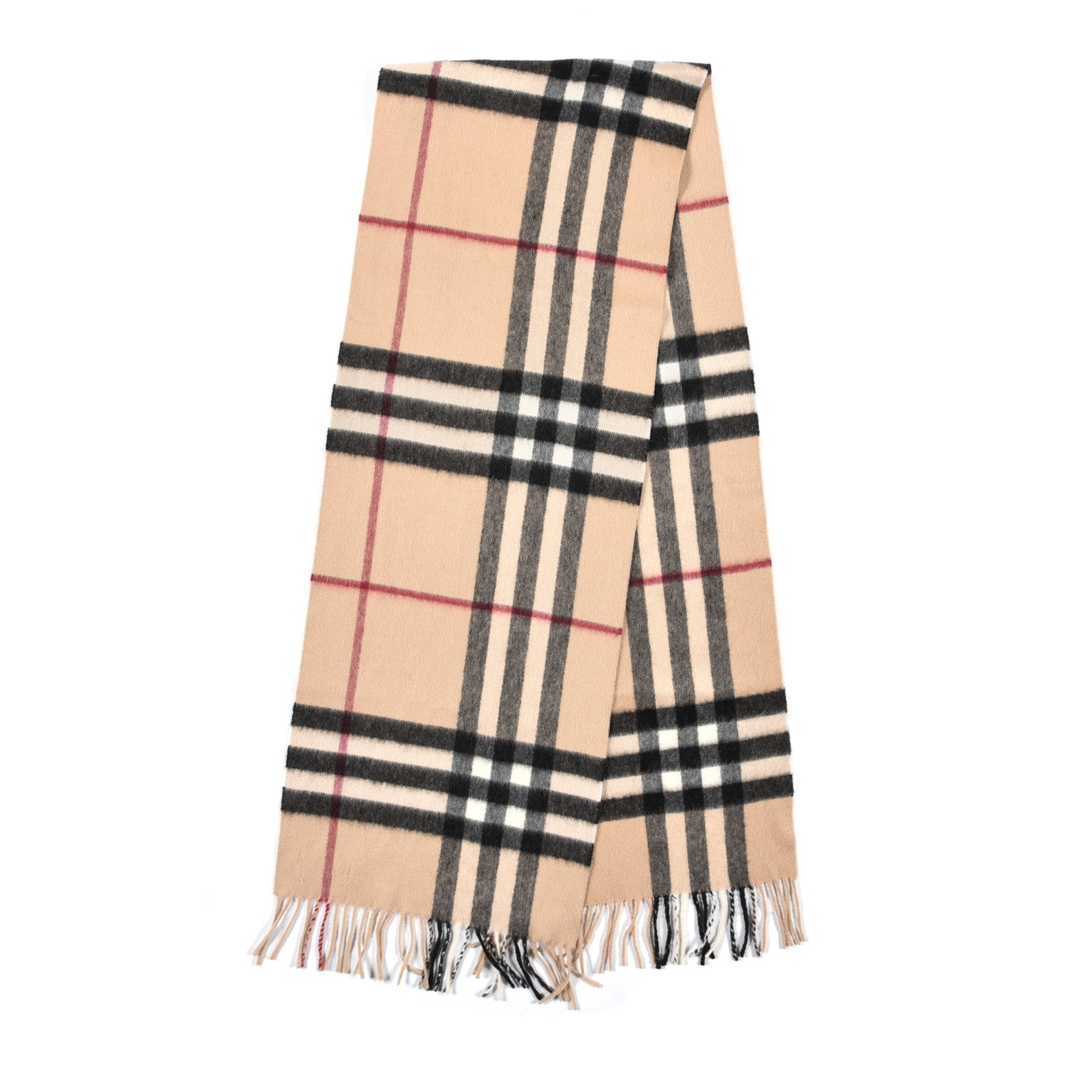 Burberry Cashmere Nova Check Fringe Scarf Camel 2 of 4