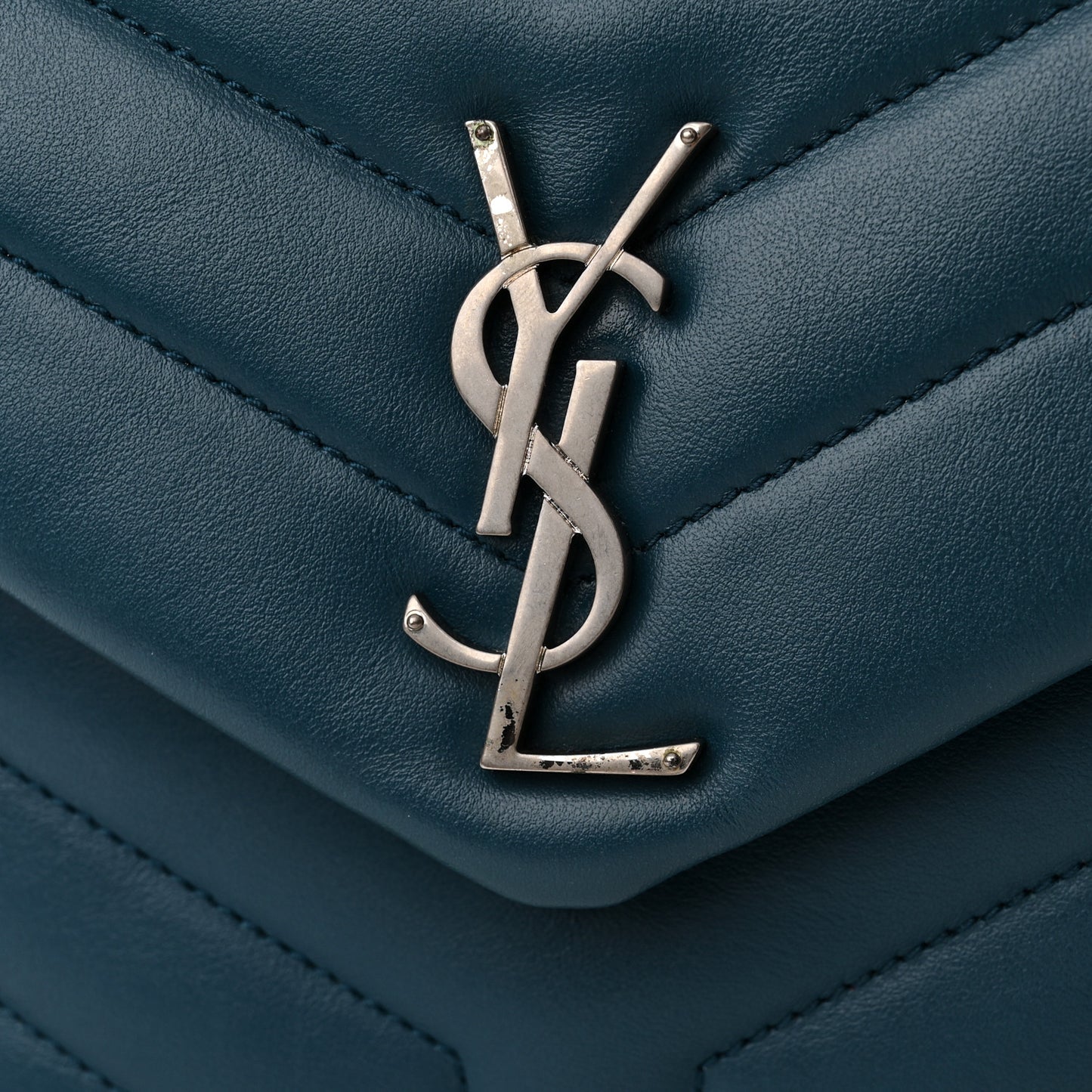 SAINT LAURENT Calfskin Y Quilted Monogram Small Loulou Chain Satchel Green