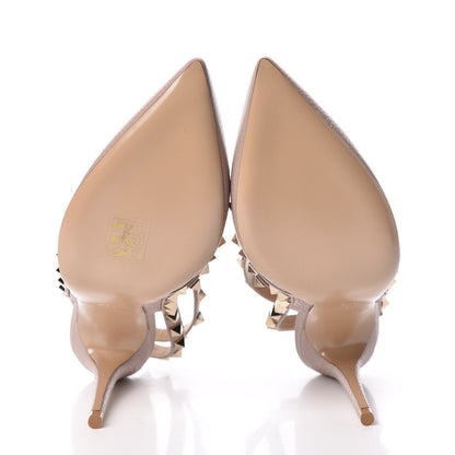 Valentino Garavani Pebbled Calfskin Rockstud Ankle Strap 100mm Pumps 37.5 Poudre 5 of 7