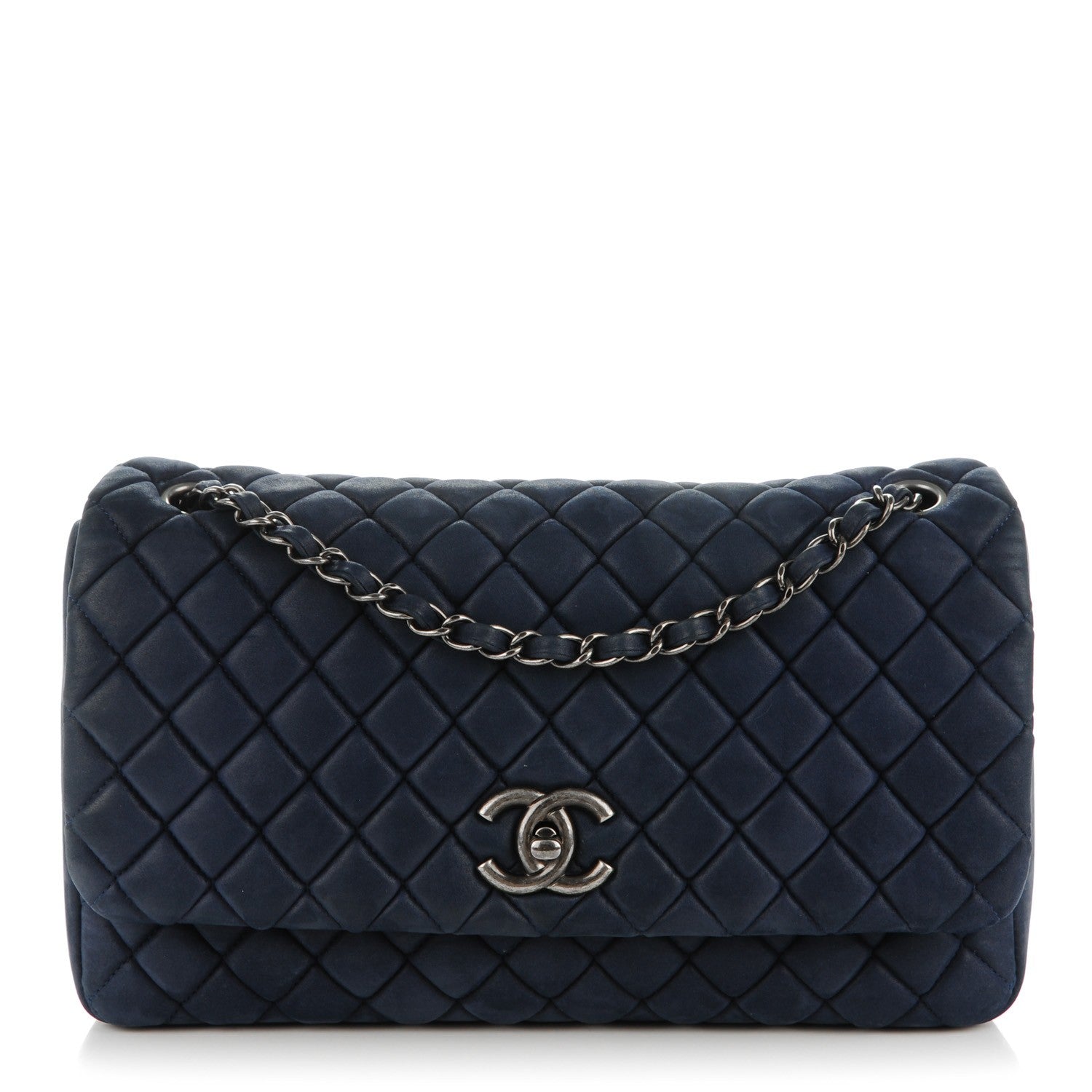Chanel Iridescent Calfskin Quilted Large New Bubble Flap Dark Blue 1 of 9
