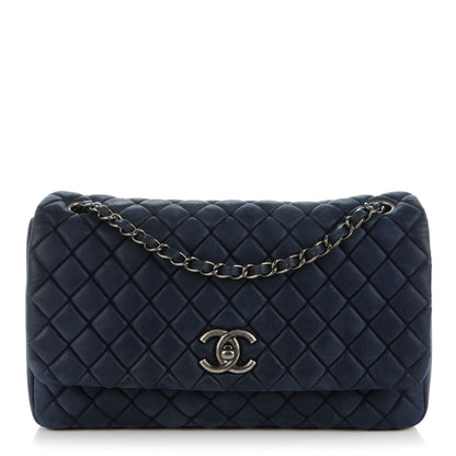 Chanel Iridescent Calfskin Quilted Large New Bubble Flap Dark Blue 1 of 9