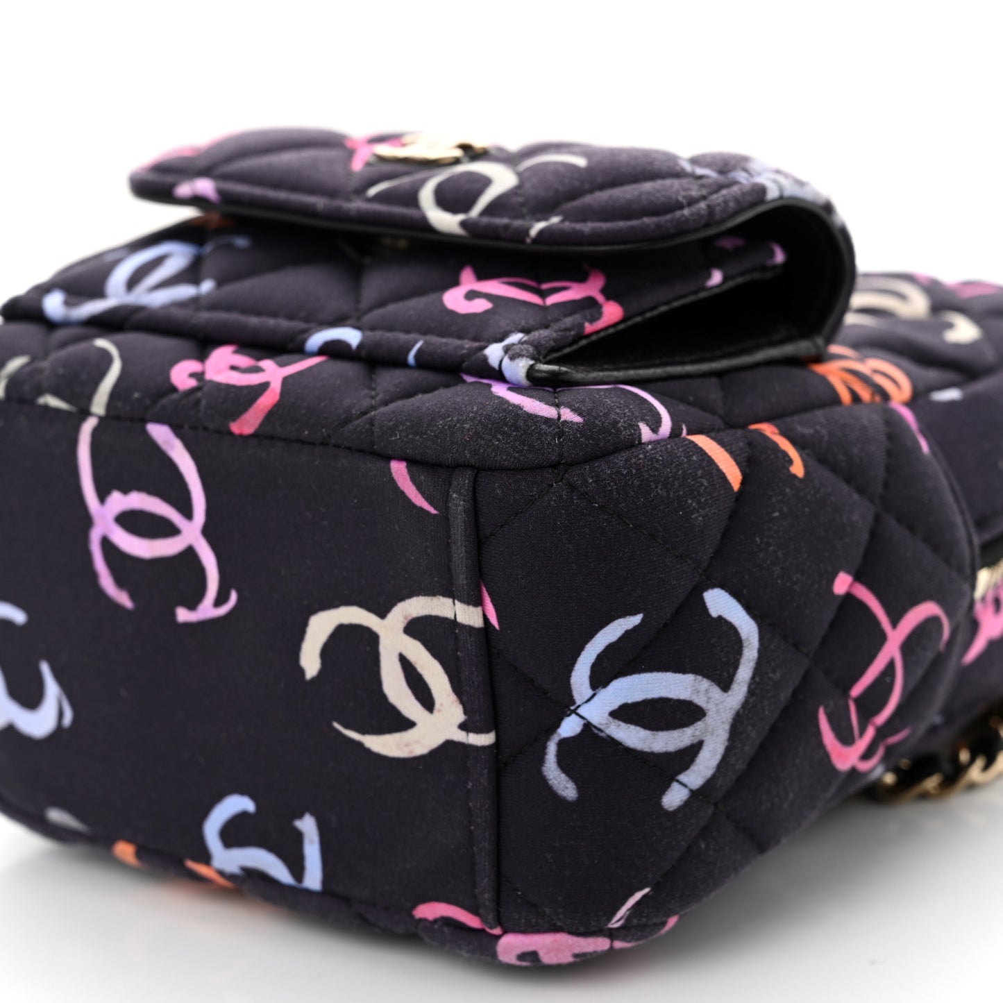 Printed Fabric Quilted CC Mini Classic Backpack Black Multicolor