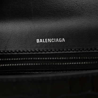 Balenciaga Shiny Calfskin Monochrome Crocodile Embossed Medium Hourglass Top Handle Bag Black 6 of 10