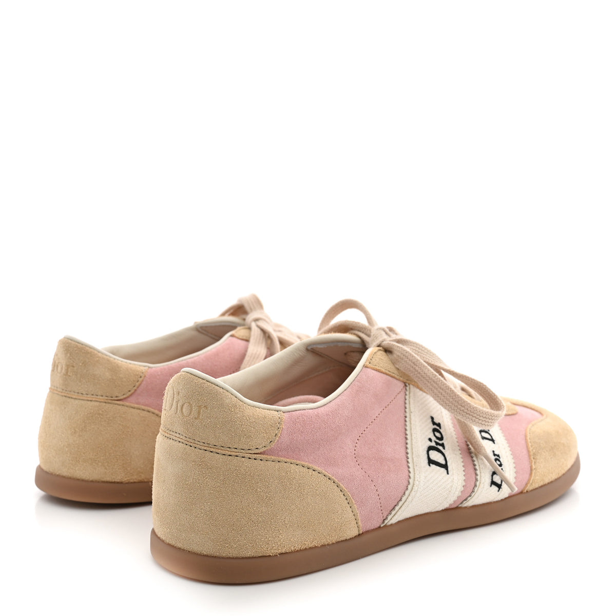 Christian Dior Suede Calfskin Ribbon Low Top Sneakers 37.5 Beige Pink 5 of 8