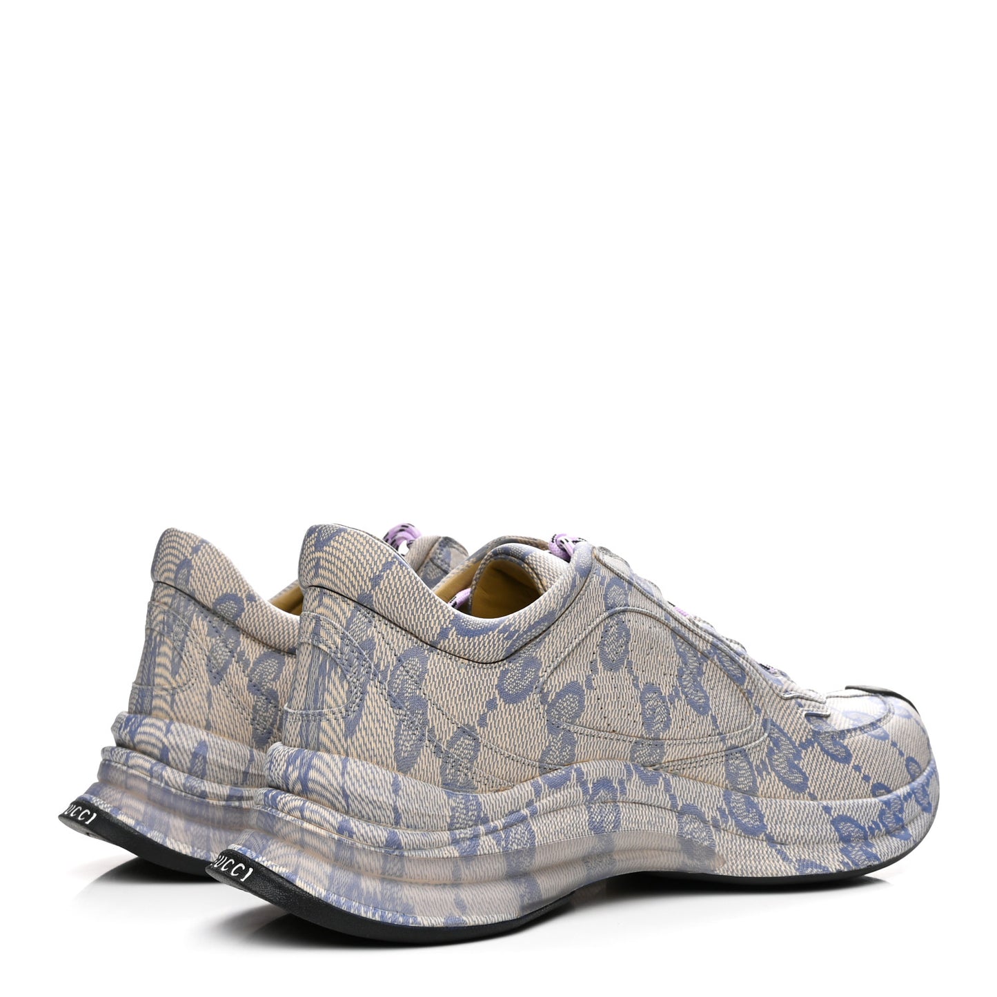 Ultralight Plume Calfskin Monogram Printed Mens Gucci Run Sneakers 10 Beige Blue