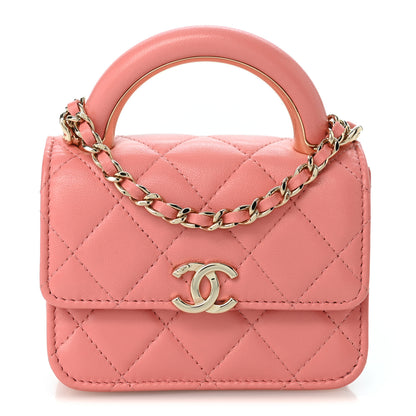 Chanel Lambskin Quilted Top Handle Flap Clutch With Chain Pink 1 of 10