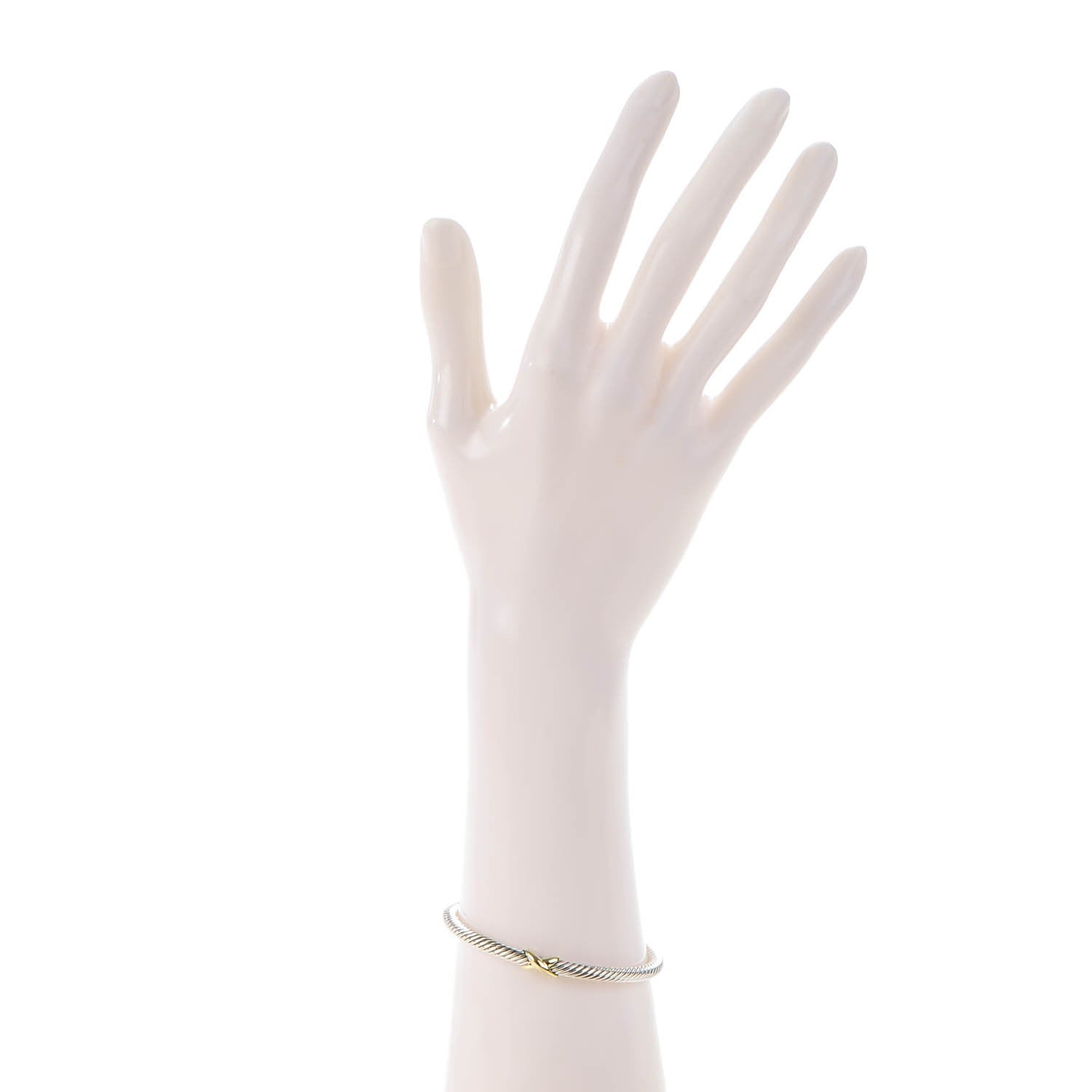 David Yurman Sterling Silver 18K Yellow Gold 4mm X Station Cable Bracelet 2 of 6