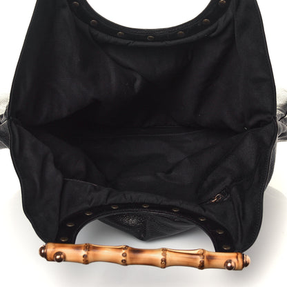 Gucci Calfskin Studded Large Bamboo Handle Tote Black 5 of 12