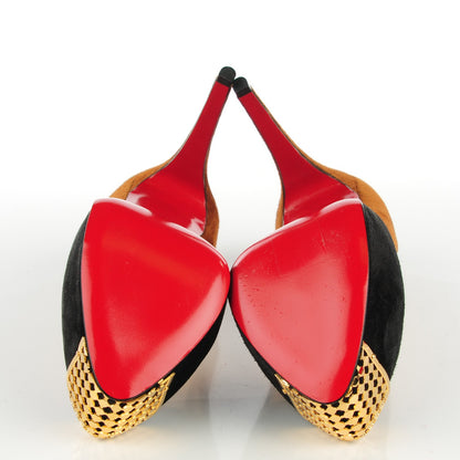 Christian Louboutin Suede Calfskin Maggie 140 Pumps 38.5 Black Brown 12 of 16