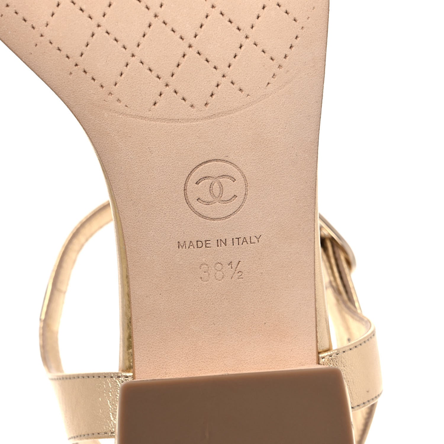 Chanel Laminated Lambskin Quilted CC Pearl Thong Sandals 38.5 Gold 6 of 10