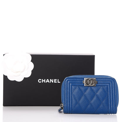 Chanel Caviar Quilted Boy Zip Around Coin Purse Wallet Blue 8 of 8