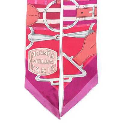 Hermes Silk Tatersale Twilly Fuchsia Rouge Vif Corail 3 of 7