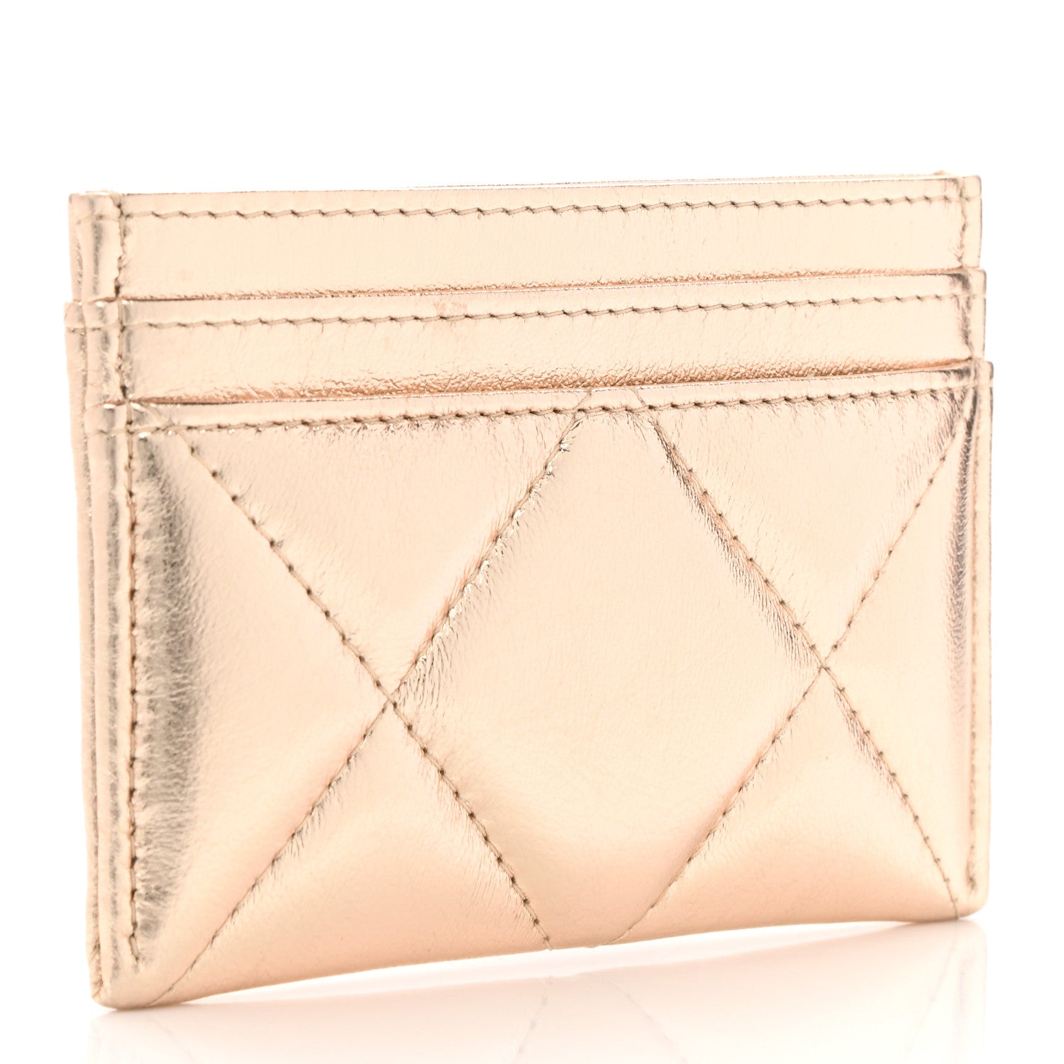 Chanel Metallic Lambskin Quilted Chanel 19 Card Holder Gold 2 of 8