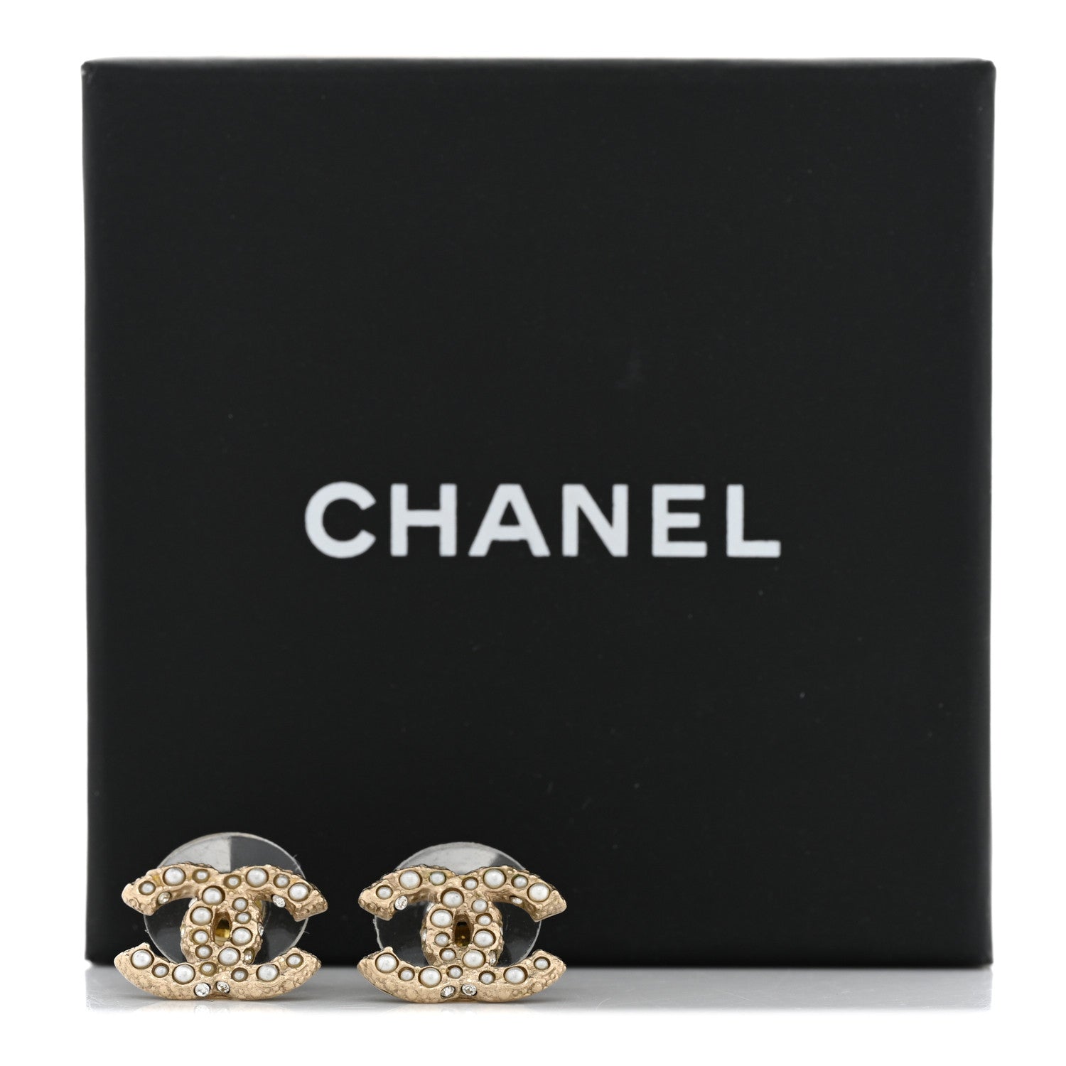 Chanel Pearl Crystal CC Earrings Light Gold 7 of 7