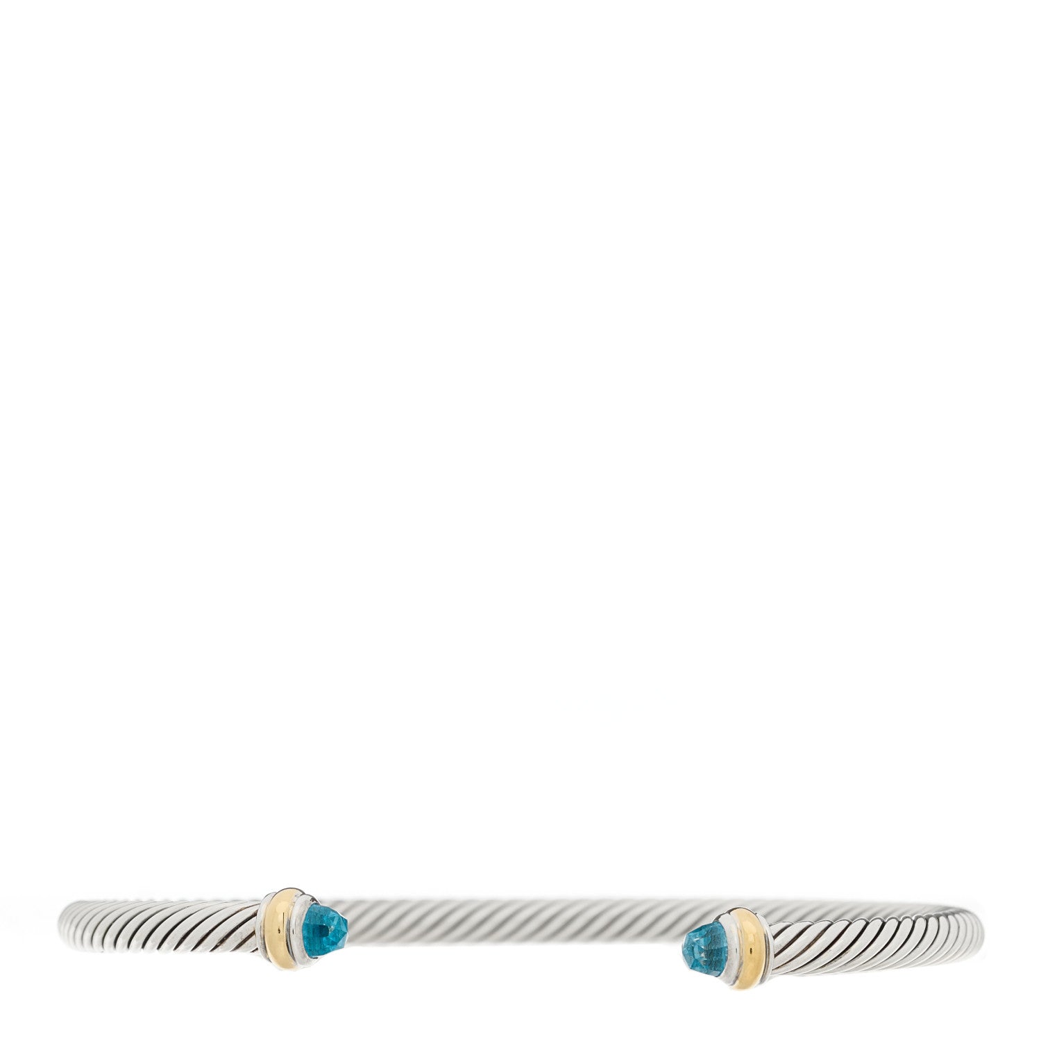David Yurman Sterling Silver 18K Yellow Gold Blue Topaz 4mm Cable Classics Bracelet 1 of 3