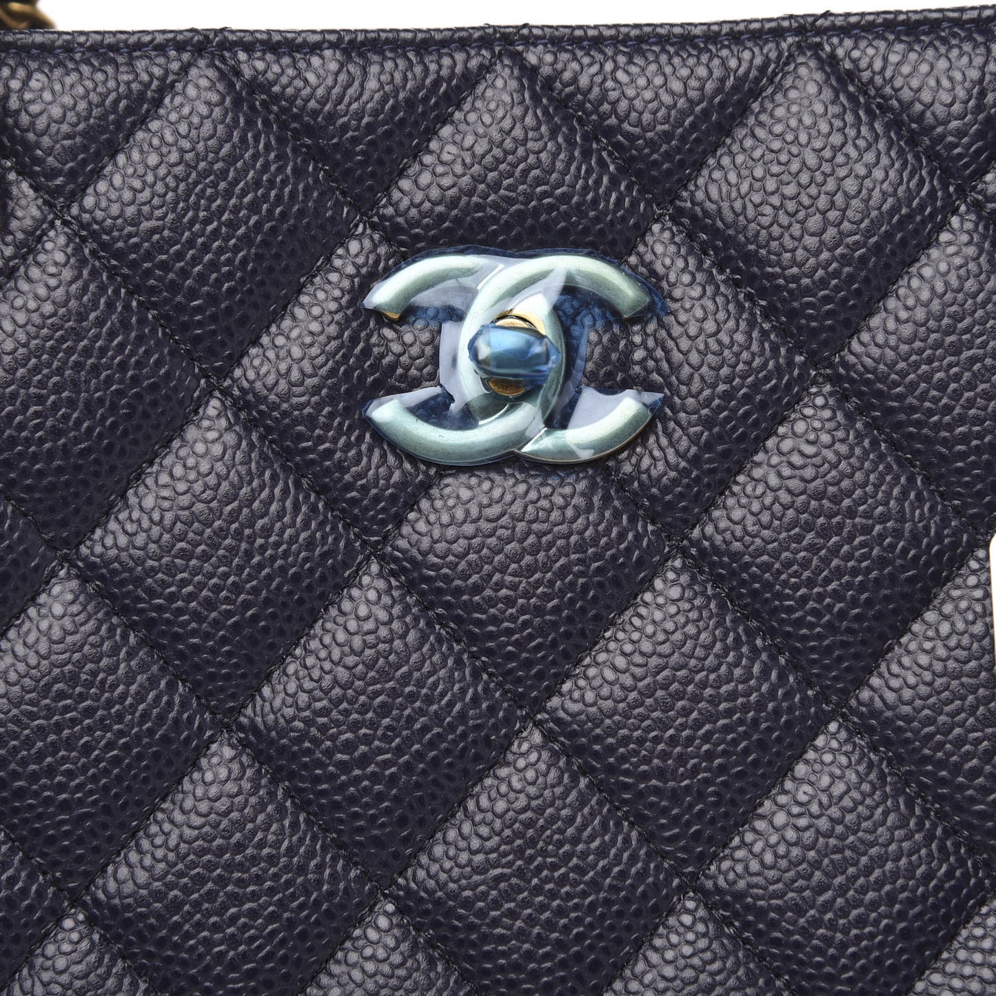 Caviar Quilted Large CC Shopping Tote Navy