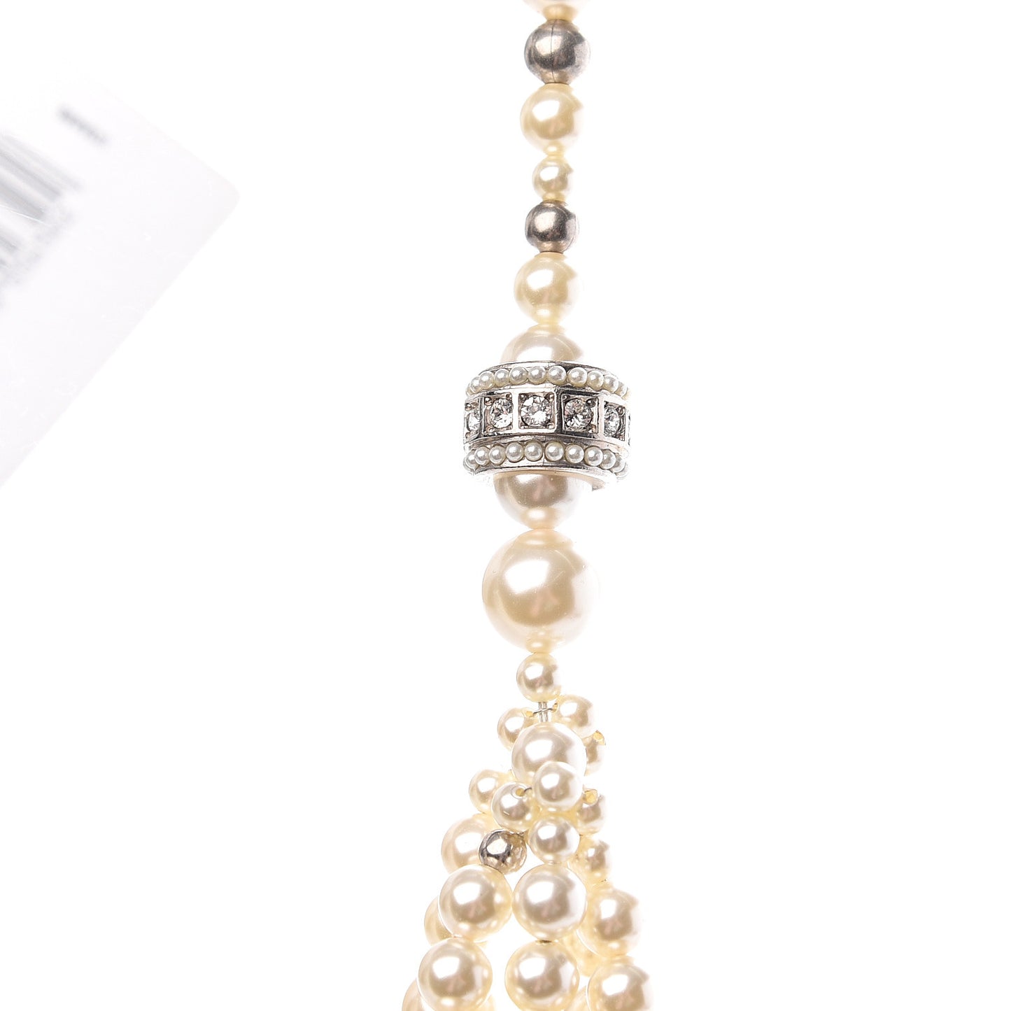 Crystal Pearl CC Braided Necklace Silver Pearly White