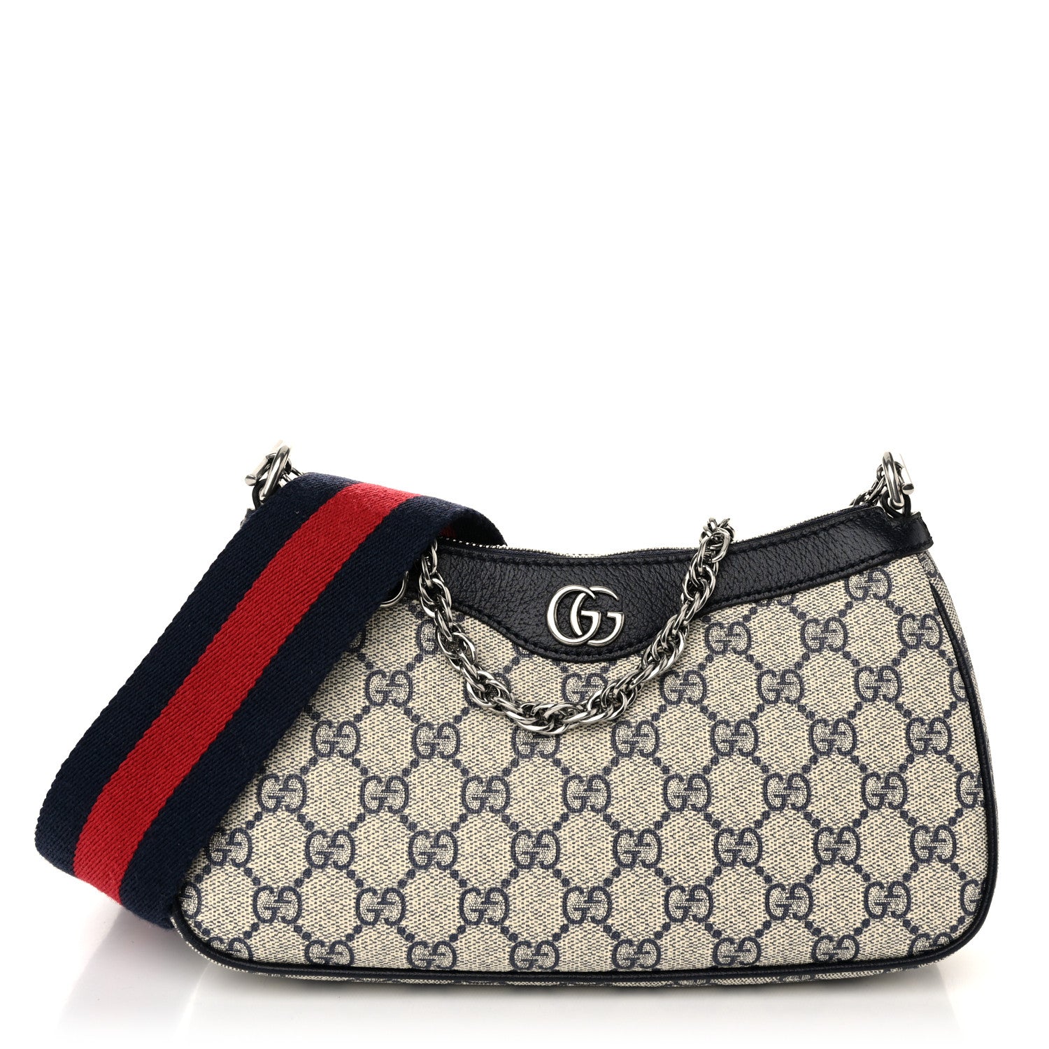 Gucci GG Supreme Monogram Textured Dollar Calfskin Web Small Ophidia GG Handbag Beige Blue 1 of 10