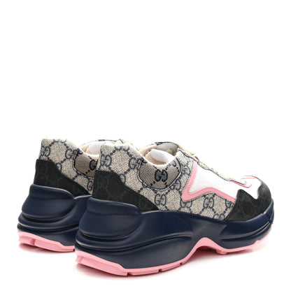 Gucci GG Supreme Monogram Mix Monogram Womens Rhyton Sneakers 37.5 Black Blue 5 of 9