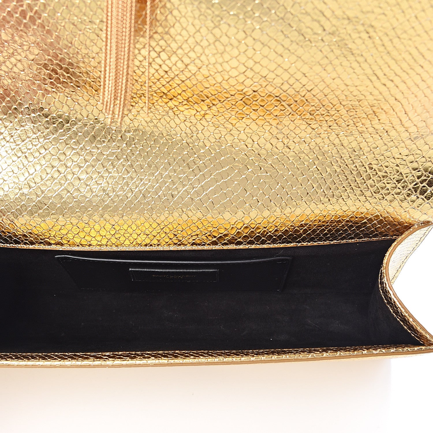 Saint Laurent Metallic Calfskin Embossed Classic Monogram Tassel Clutch Gold 5 of 9