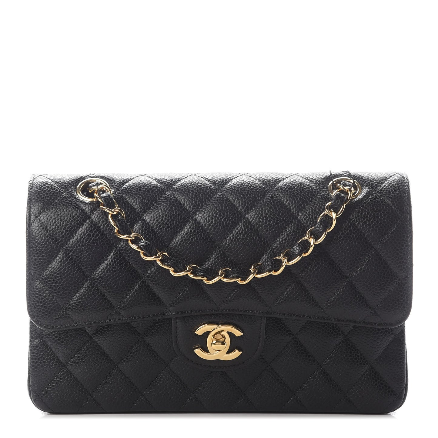 Caviar Quilted Small Double Flap Black