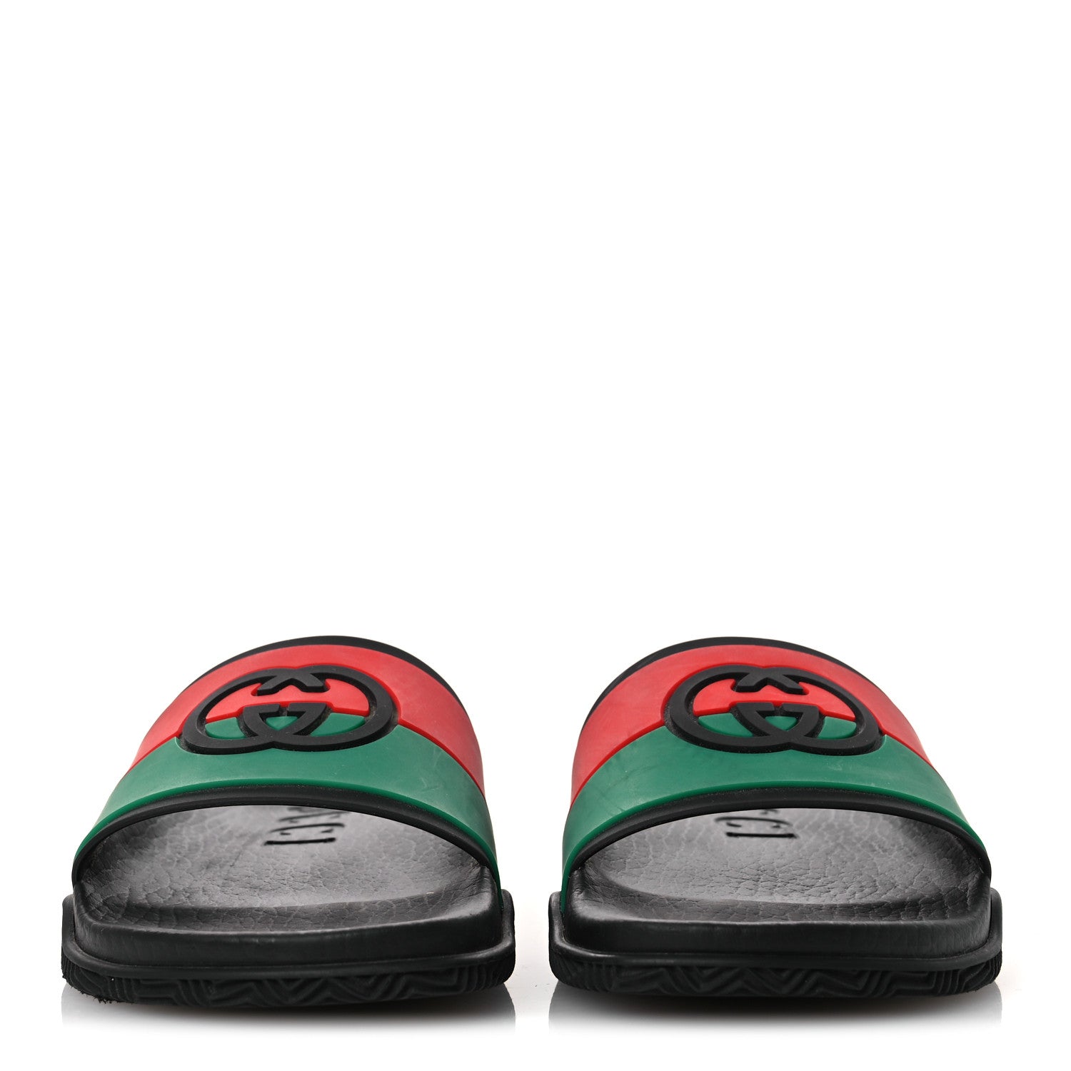 Gucci Rubber Web Womens Interlocking G Slide Sandals 33 Black Green Red 3 of 11