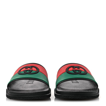 Gucci Rubber Web Womens Interlocking G Slide Sandals 33 Black Green Red 3 of 11