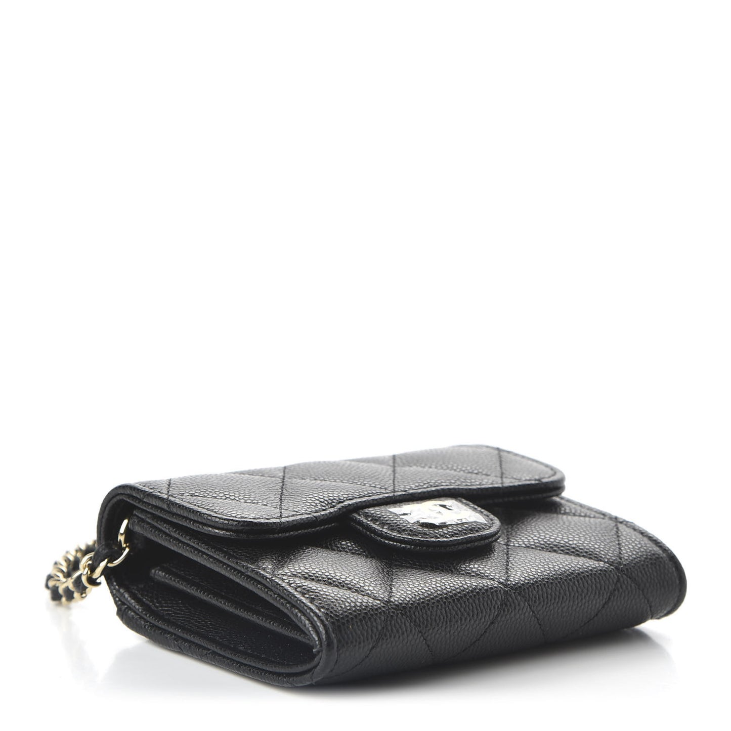 Caviar Quilted Flap Card Holder On Chain Black