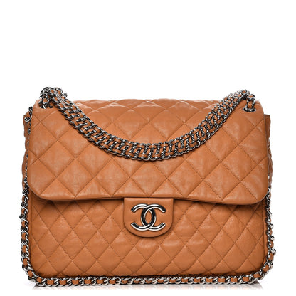 Chanel Washed Lambskin Chain Around Maxi Flap Bag Dark Beige 1 of 18