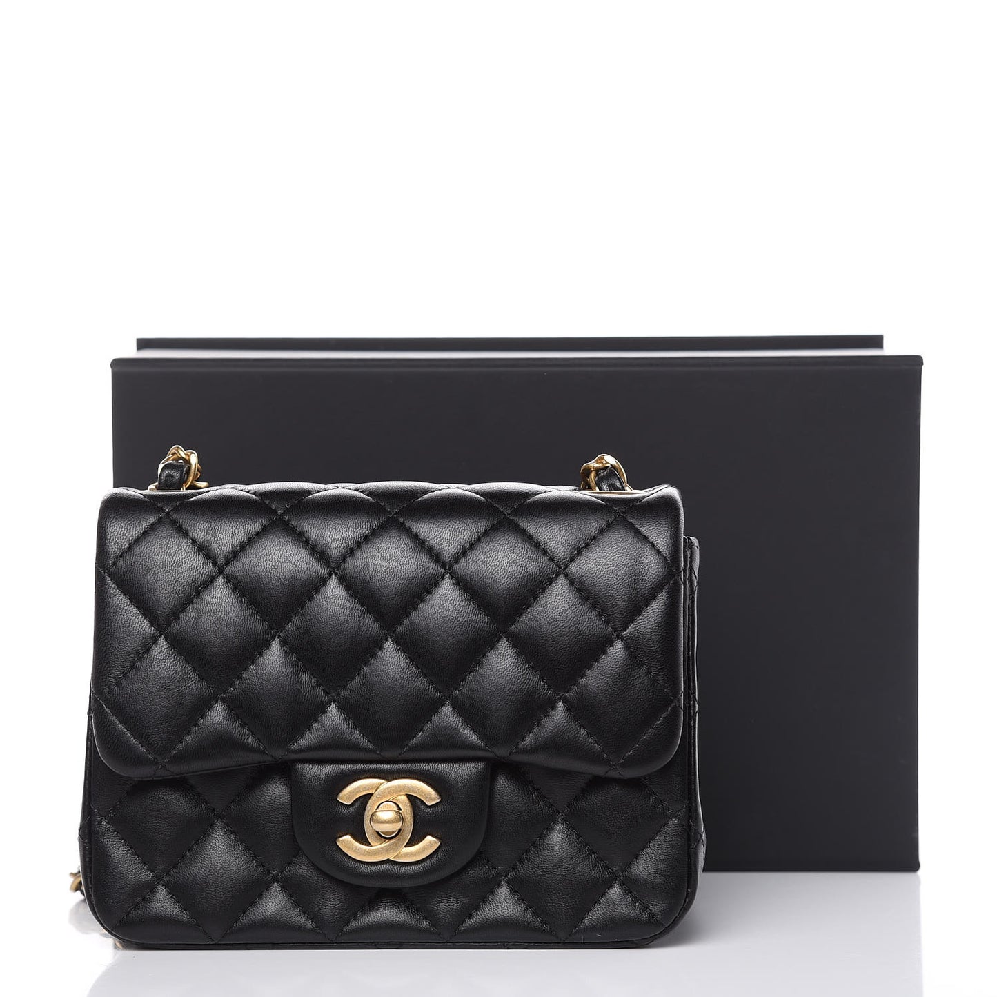Lambskin Quilted Mini Square Flap Black