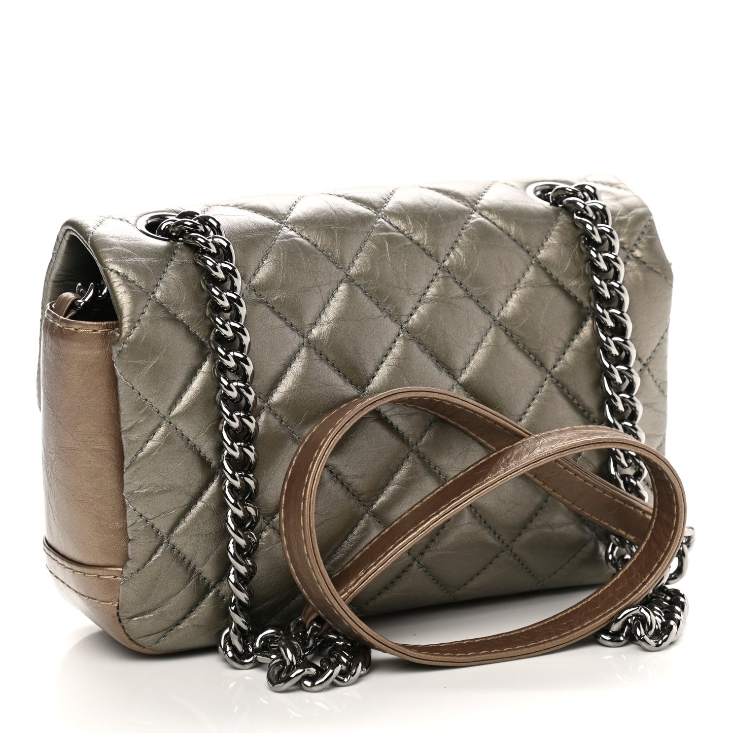 Metallic Calfskin Quilted Mineral Nights Mini Flap Bronze