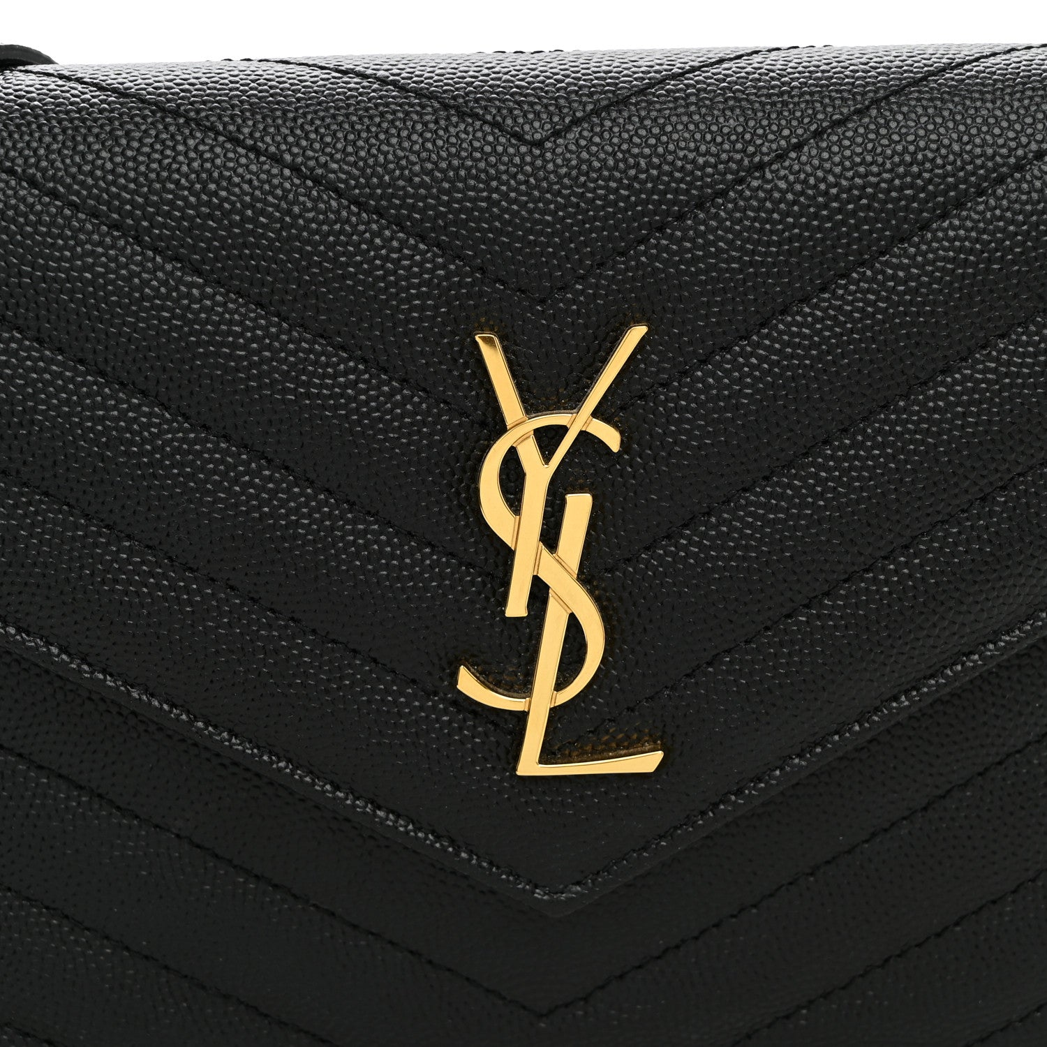 Saint Laurent Grain De Poudre Matelasse Chevron Monogram Envelope Chain Wallet Black 8 of 10