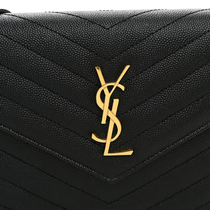 Saint Laurent Grain De Poudre Matelasse Chevron Monogram Envelope Chain Wallet Black 8 of 10