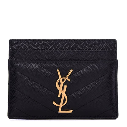 Saint Laurent Grain De Poudre Matelasse Chevron Monogram Credit Card Case Black 1 of 8