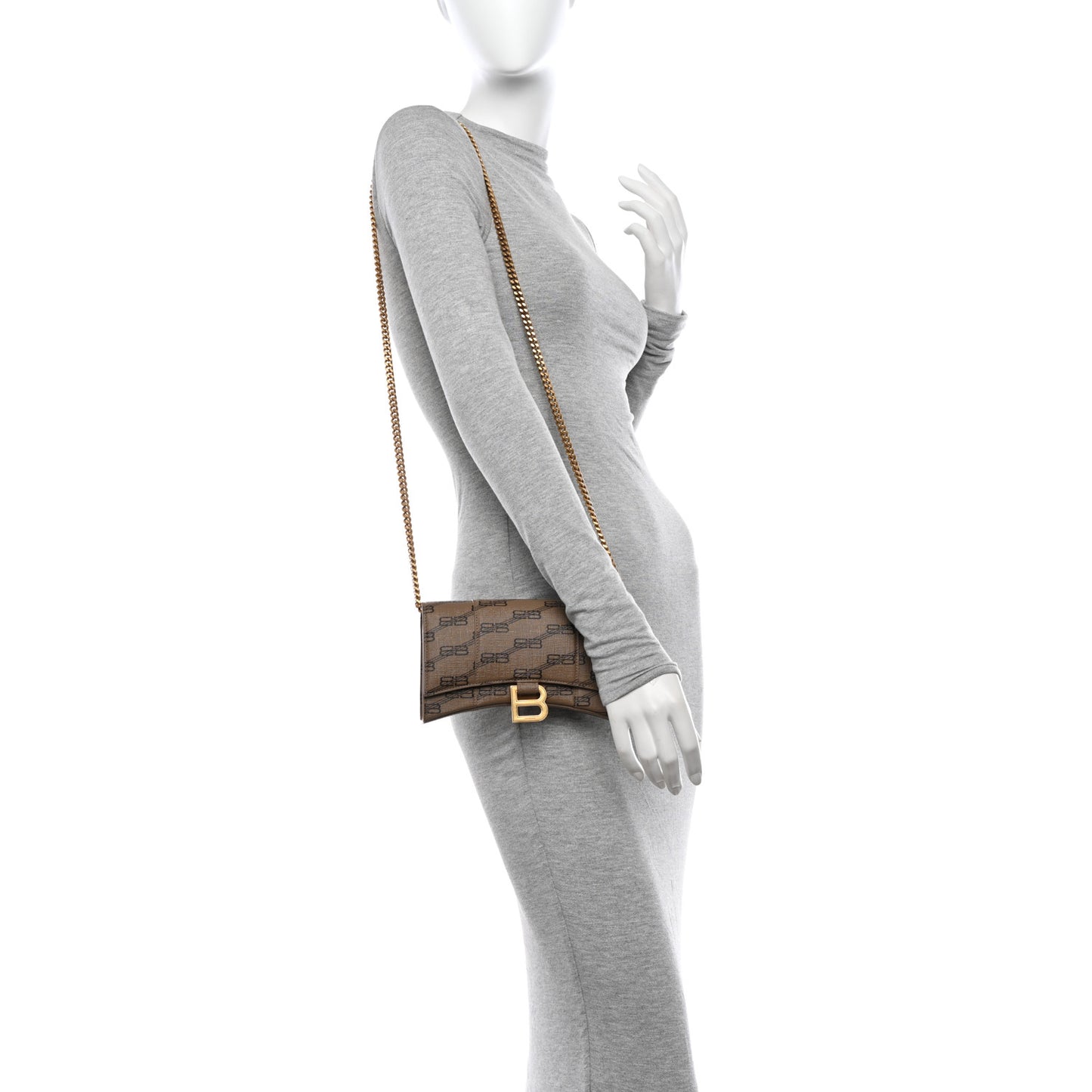 Coated Canvas BB Monogram Hourglass Chain Bag Beige Brown