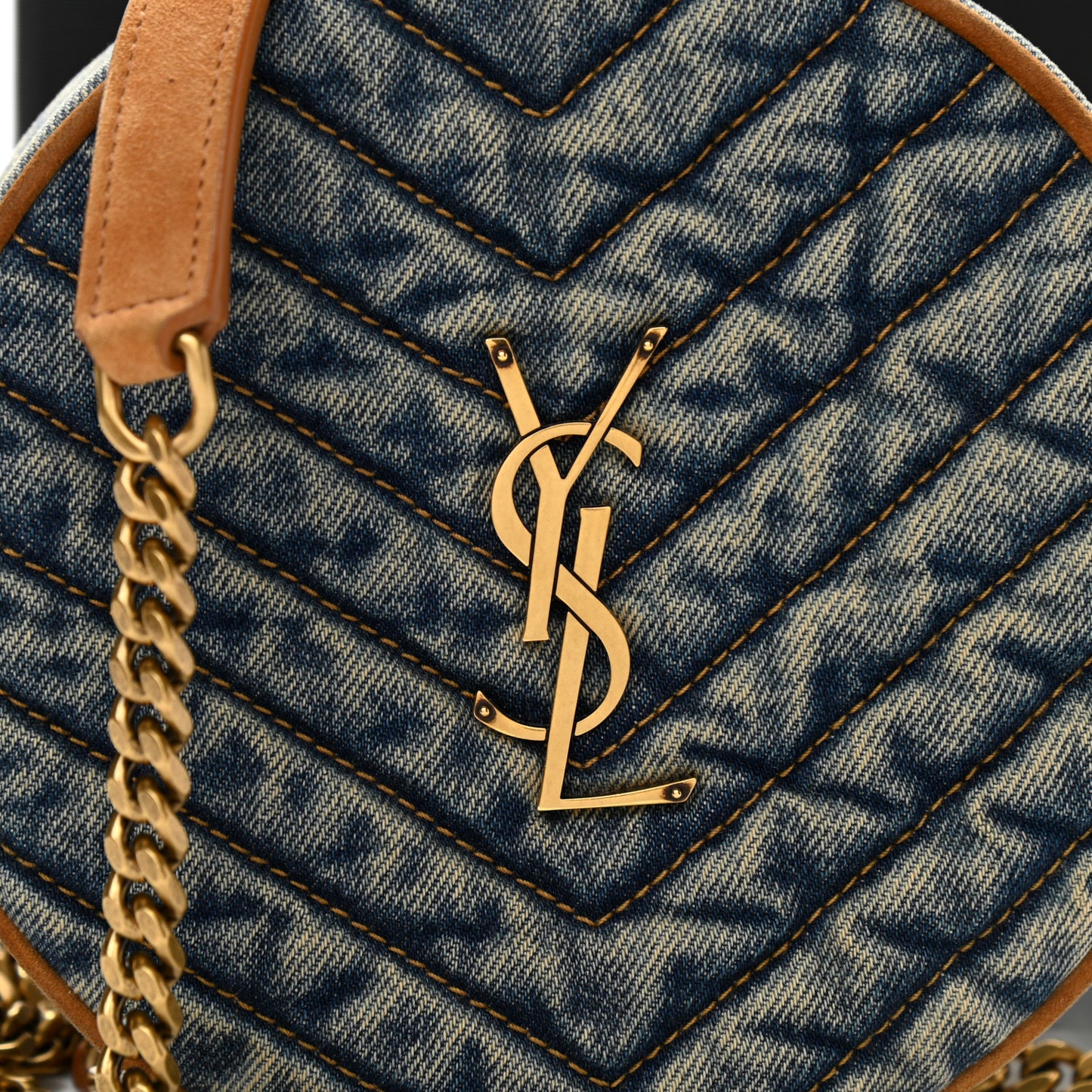 Denim Quilted Monogram Round Crossbody Bag Rodeo Blue
