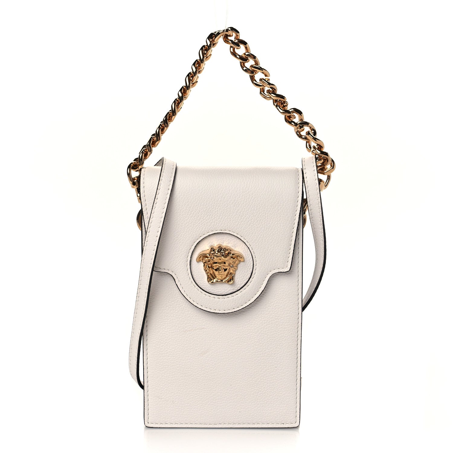 Versace Calfskin La Medusa Chain Crossbody Phone Pouch White 1 of 9