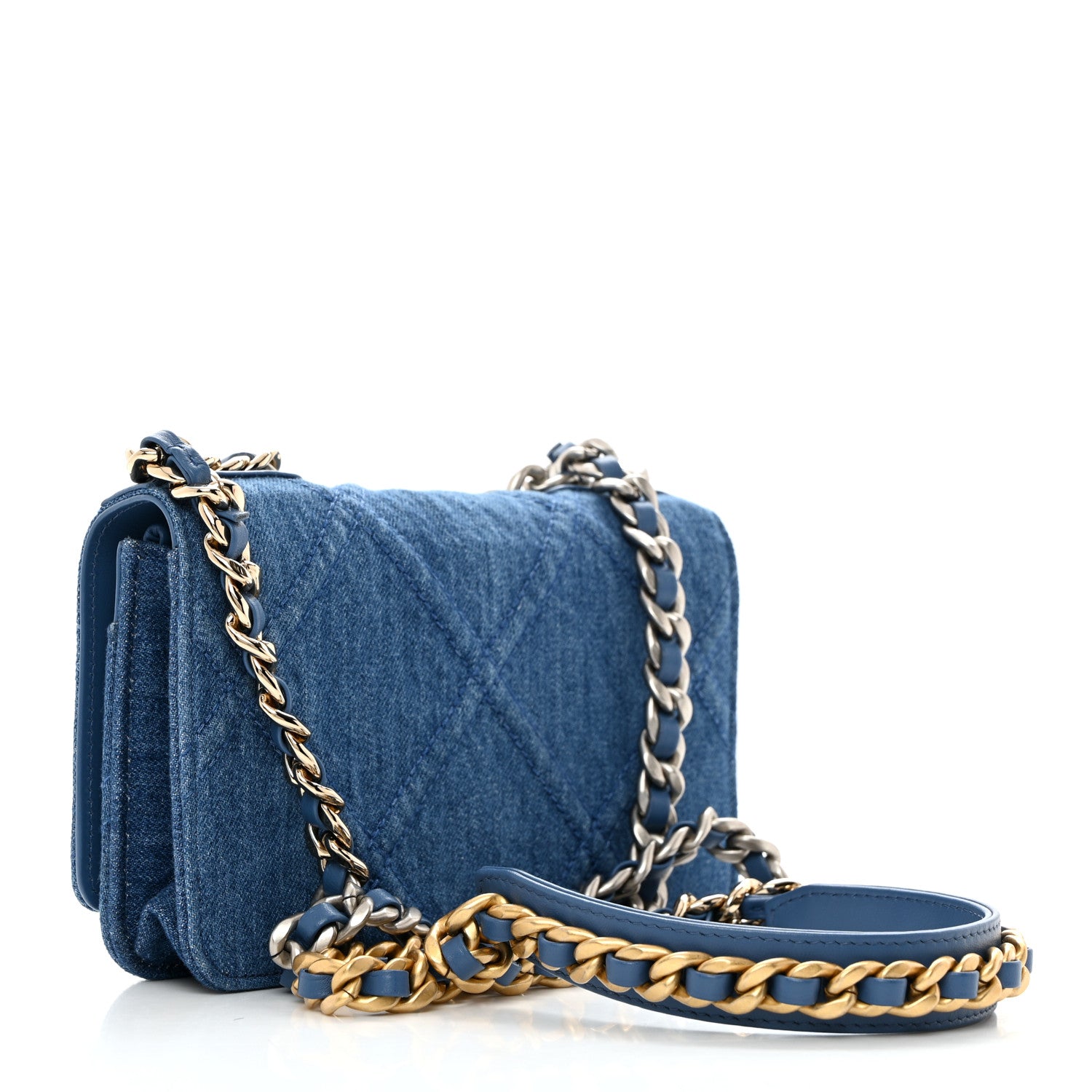 Chanel Denim Quilted Chanel 19 Wallet On Chain WOC Blue 2 of 10