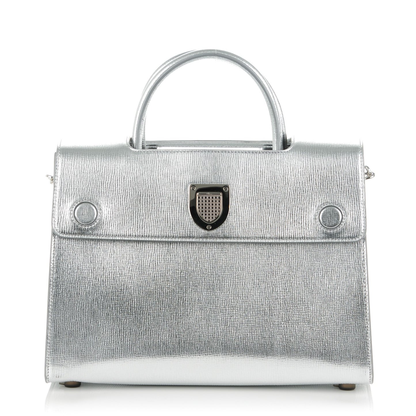 Grained Leather Medium Diorever Flap Silver