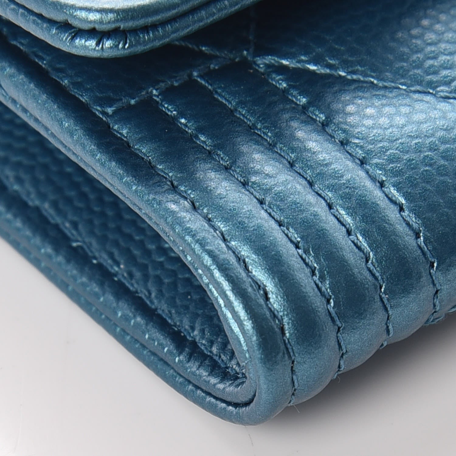 Chanel Metallic Caviar Quilted Boy Card Holder Wallet Turquoise 5 of 11