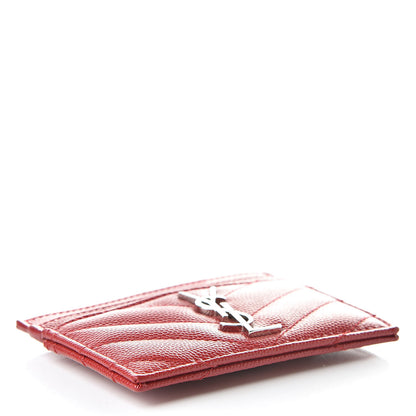 Saint Laurent Grain De Poudre Matelasse Chevron Credit Card Case New Red 4 of 8