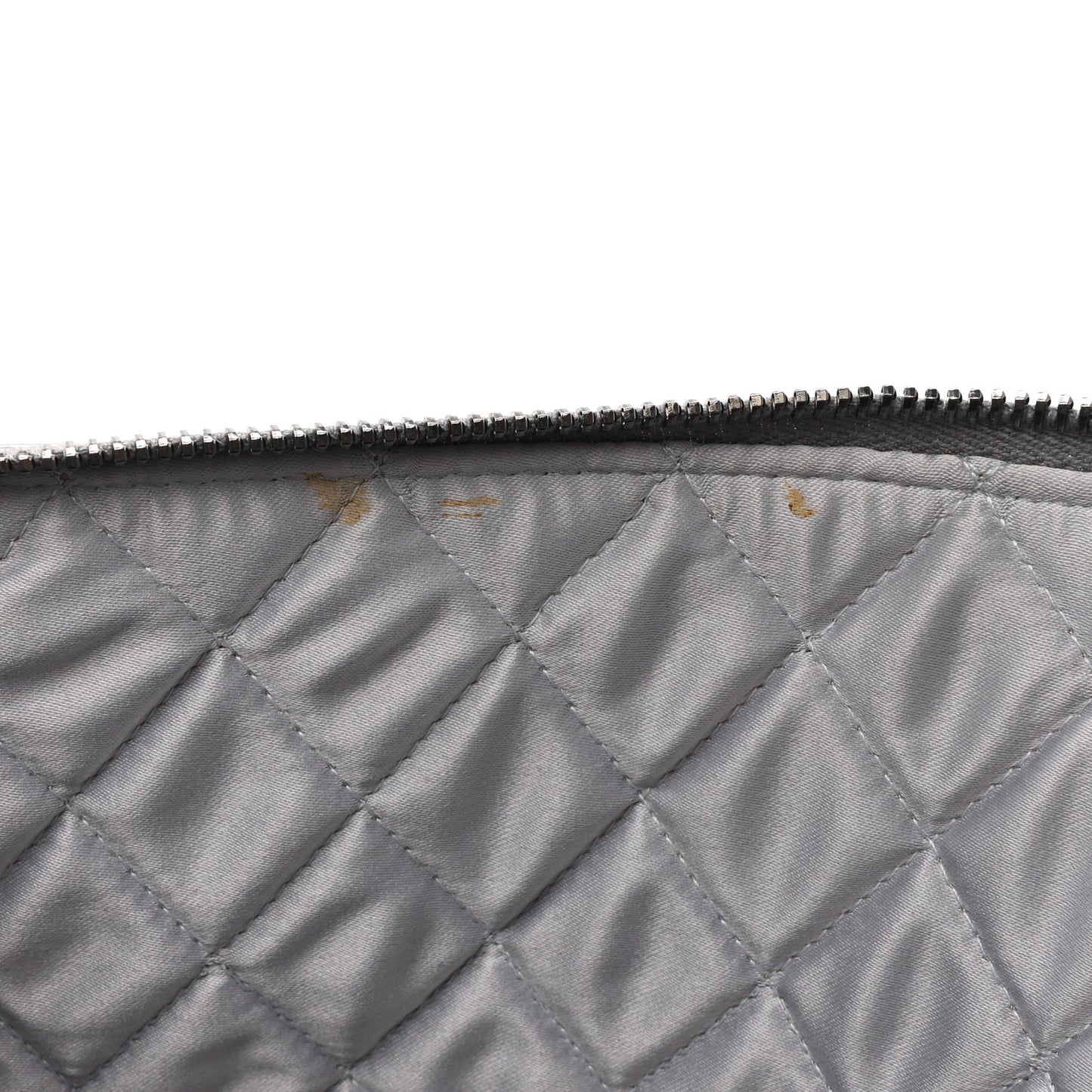 Metallic Crumpled Calfskin Quilted Large Slide Pouch Silver