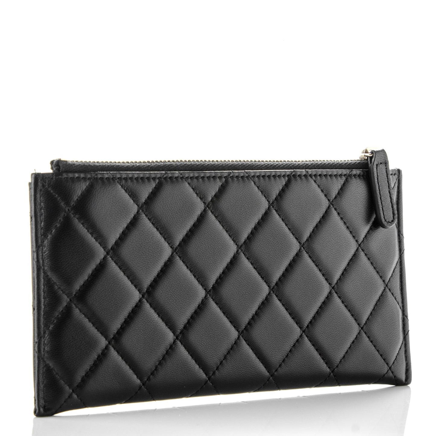 Lambskin Quilted Classic Zip Pouch Black