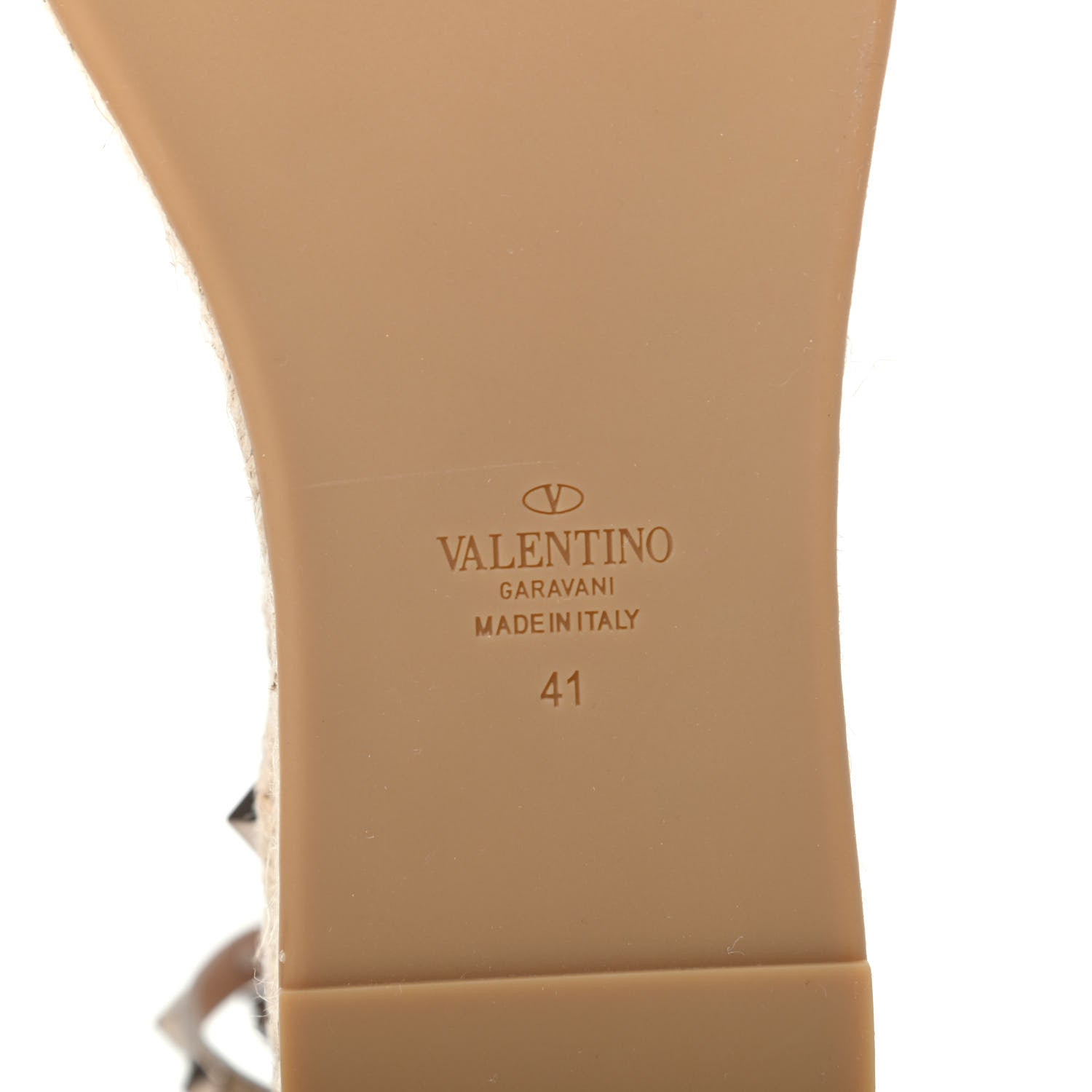 Valentino Garavani Metallic Grained Calfskin Rockstud Ankle Wrap Espadrille Flatform Sandals 41 Skin Natural 6 of 9