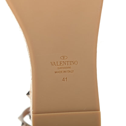 Valentino Garavani Metallic Grained Calfskin Rockstud Ankle Wrap Espadrille Flatform Sandals 41 Skin Natural 6 of 9