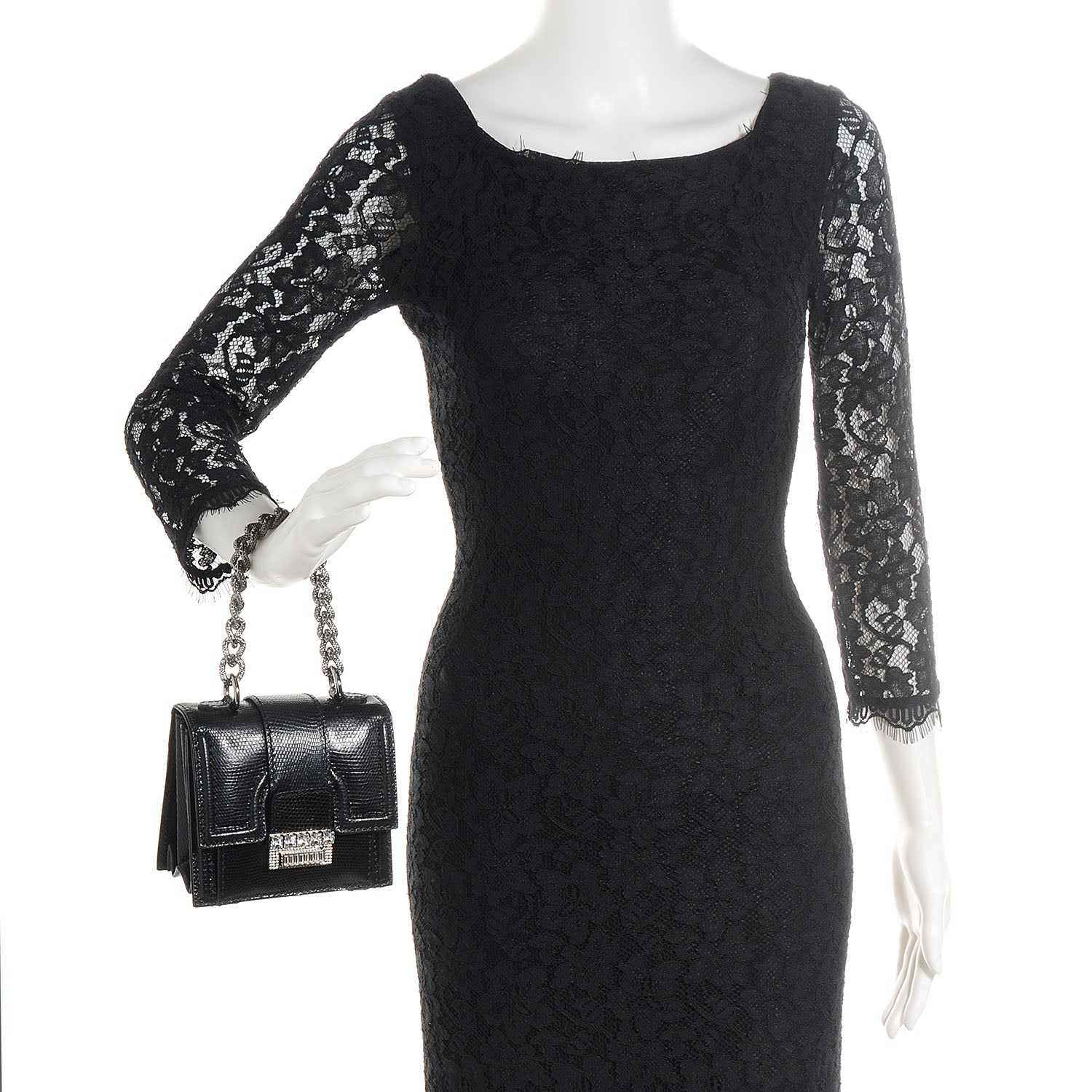 Valentino Garavani Lizard Va Va Voom Crystal Stud Shoulder Bag So Black 2 of 7