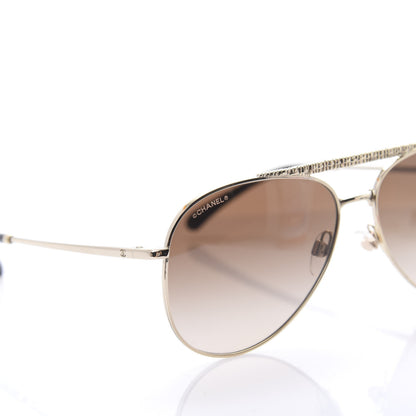 Chanel Aviator Metallic Pilot Sunglasses 4231 Gold 7 of 8