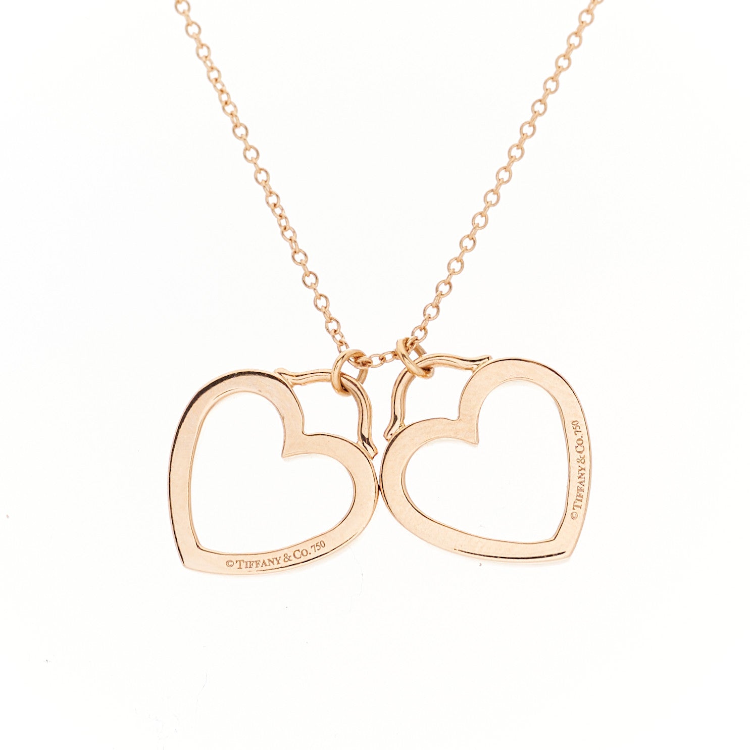 Tiffany 18K Rose Gold Double Open Heart Pendant Necklace 4 of 6