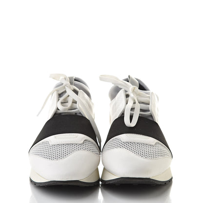 Balenciaga Mesh Calfskin Neoprene Suede Womens Race Runner Sneakers 38 White Black Gris 2 of 9